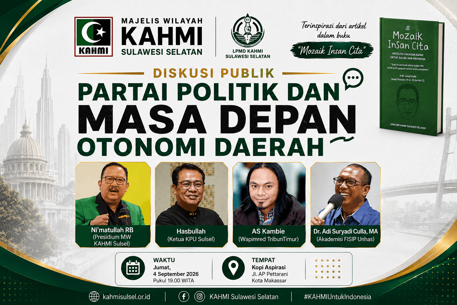 KAHMI Sulsel Gelar Diskusi Publik, Kaji Peran Partai Politik dan Masa Depan Otonomi Daerah