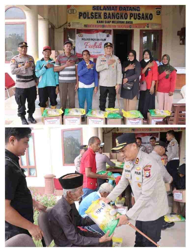 Kapolres Rohil Bagikan Sembako untuk Kaum Dhuafa di Bangko Pusako