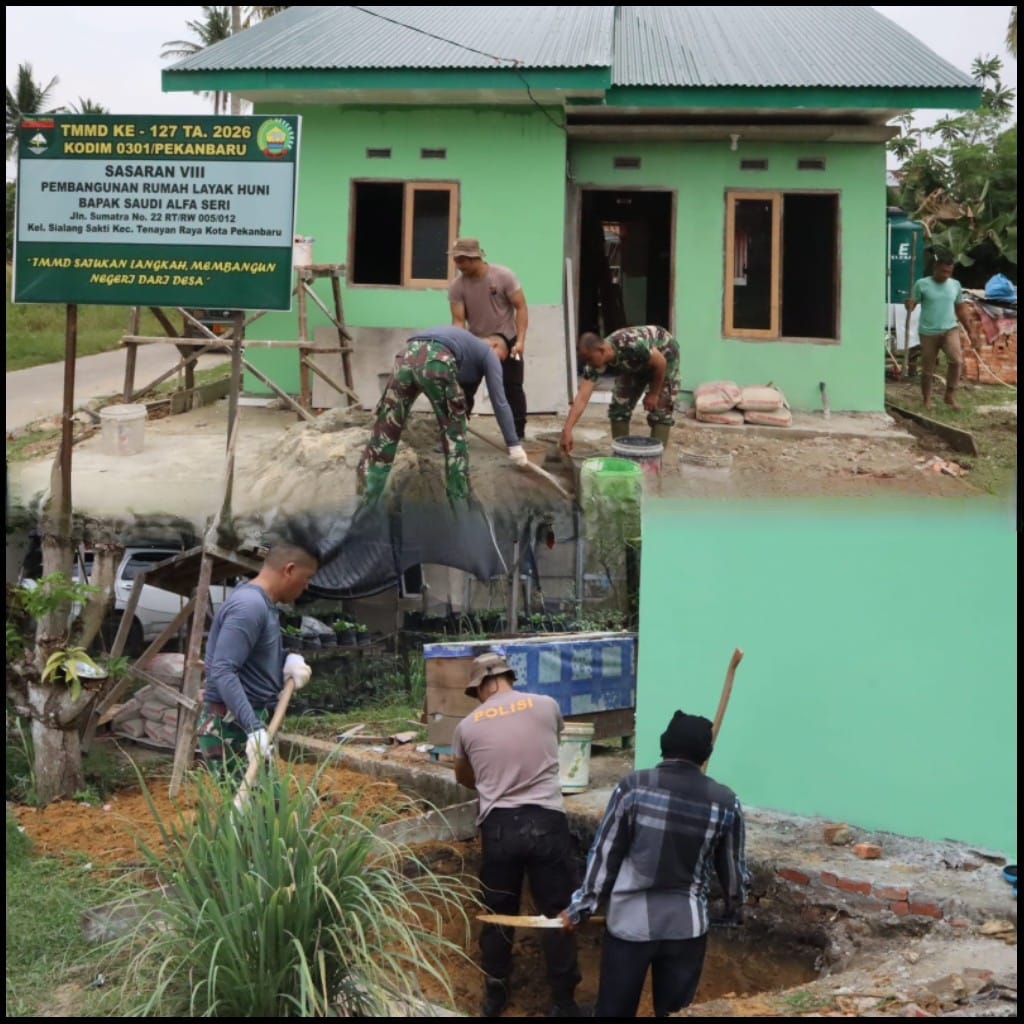 Progres 89 Persen, RTLH Saudi Alfa Seri Dikebut Satgas TMMD Ke-127 Kodim 0301/Pekanbaru