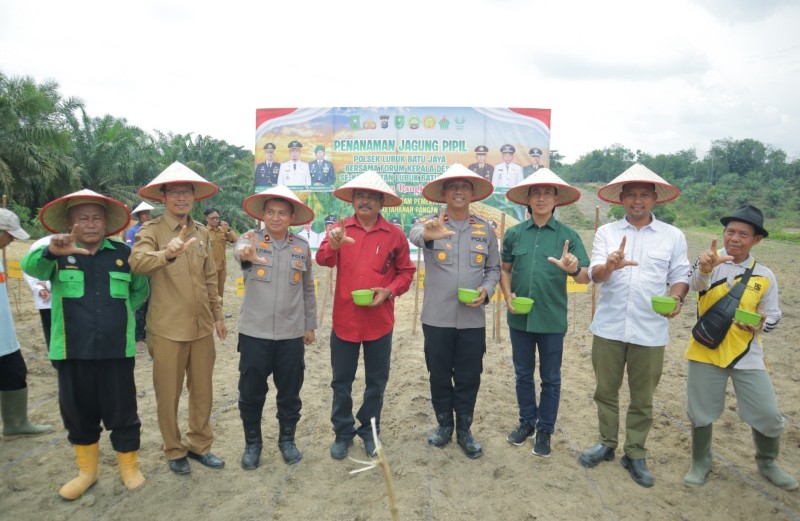 Polsek Lubuk Batu Jaya Gelar Penanaman Jagung Pipil Serentak