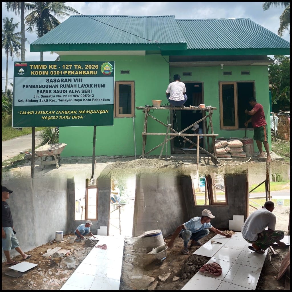 TMMD ke-127 Kodim 0301/Pekanbaru Tuntaskan 87 Persen Pembangunan Rumah Saudi Alfa Seri