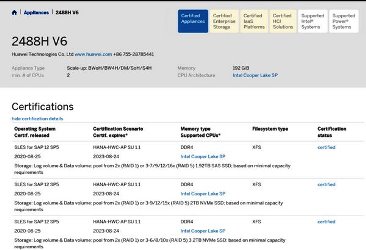 Server Huawei FusionServer Pro 2488H V6 Raih "SAP HANA Appliance Certification"