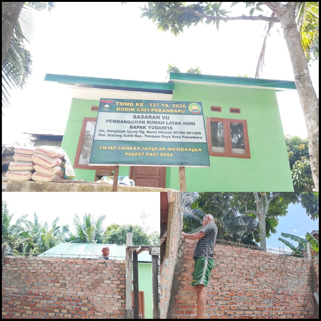 Satgas TMMD Kodim 0301/Pekanbaru Kerjakan Slop Balik Kamar Tambahan RTLH Almarhum Yudarfis