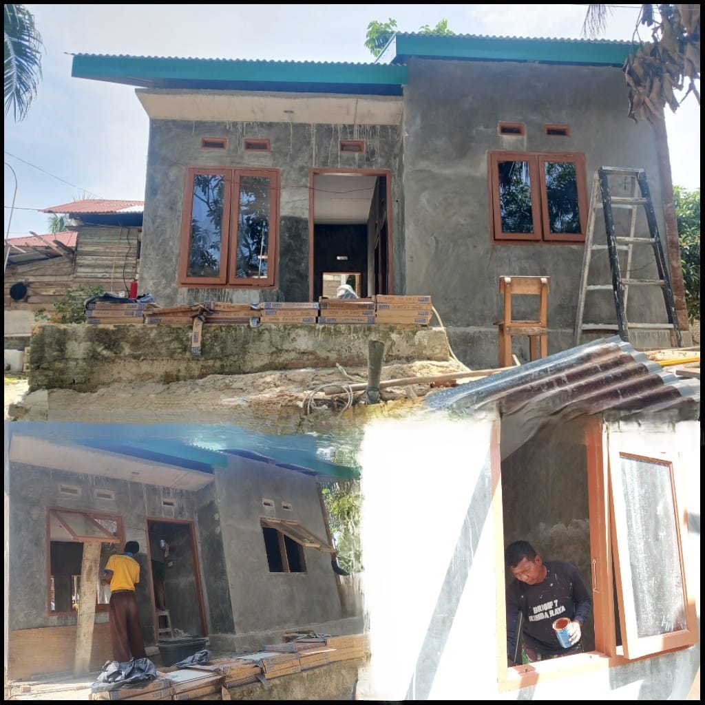 Progres RTLH Almarhum Yudarfis Capai 83 Persen, Satgas TMMD ke 127 Kodim 0301/Pbr Cat Kusen Pintu dan Jendela