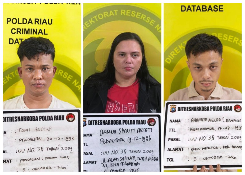 3 Penyelundup 1,3 Kilogram Sabu dan 923 Butir Ekstasi Diringkus Polda Riau