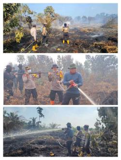 Kapolres Rohil Bersama Tim Gabungan Terus Berajibaku Padamkan 6 titik Lokasi Karlahut